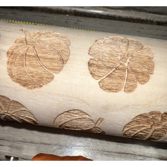 Pumpkin Embossed Wooden Rolling Pin Fall Thanksgiving Cookies, Dough, Baking - Picture 3 of 3